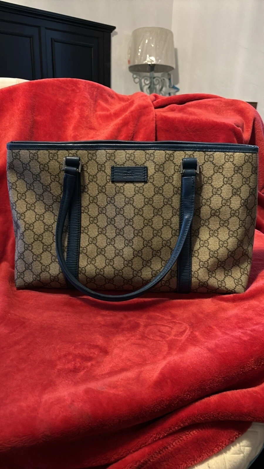 Sac fourre tout Gucci motif Gg sac à main une épaule toile enduite beige marine 114595