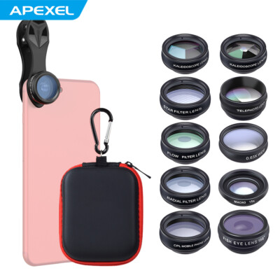 APEXEL 10IN1 Phone Camera Lens Kit Wide Angle Macro Fisheye