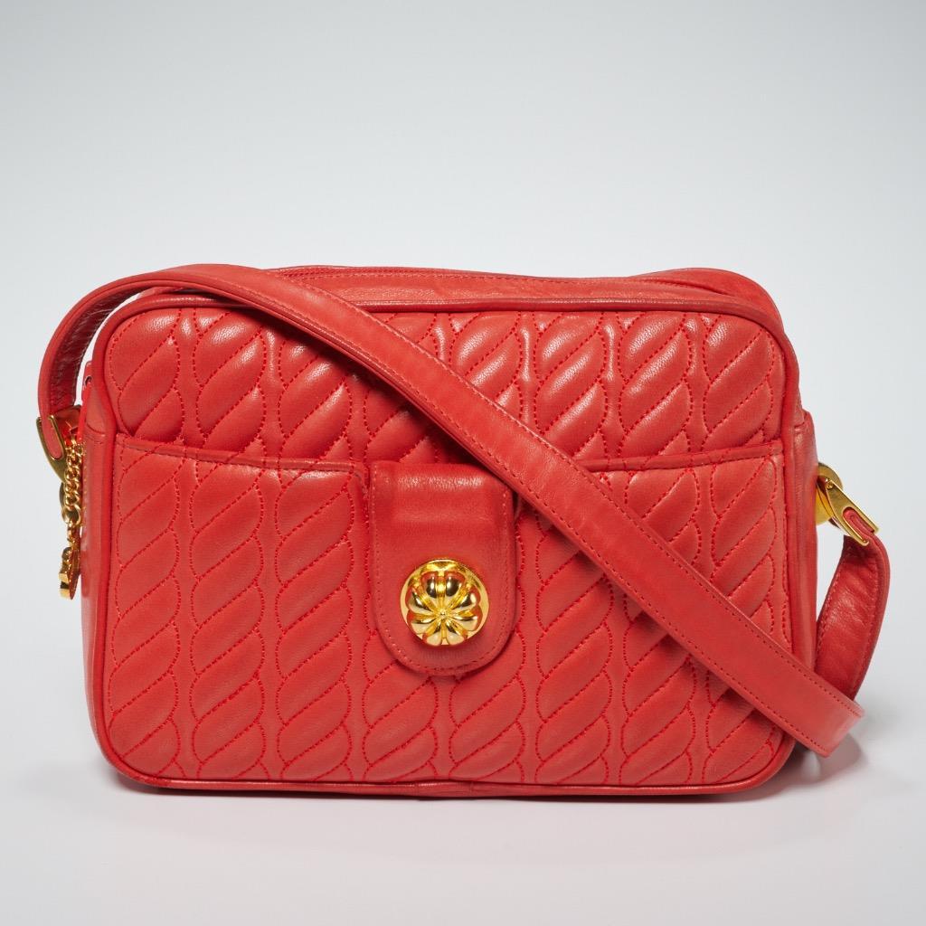 Kleinberg Sherrill Soft Coral Pink Red Leather Shoulder Vintage Purse Bag  8