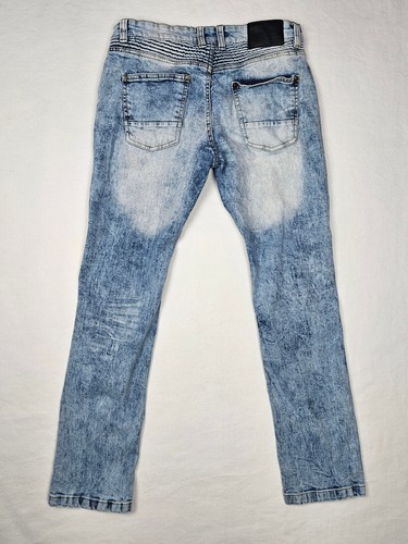 Marc Ecko Jeans Mens 32x30 Moto Distressed Destroyed Light Wash Zipper Cut & Sew - Picture 4 of 12