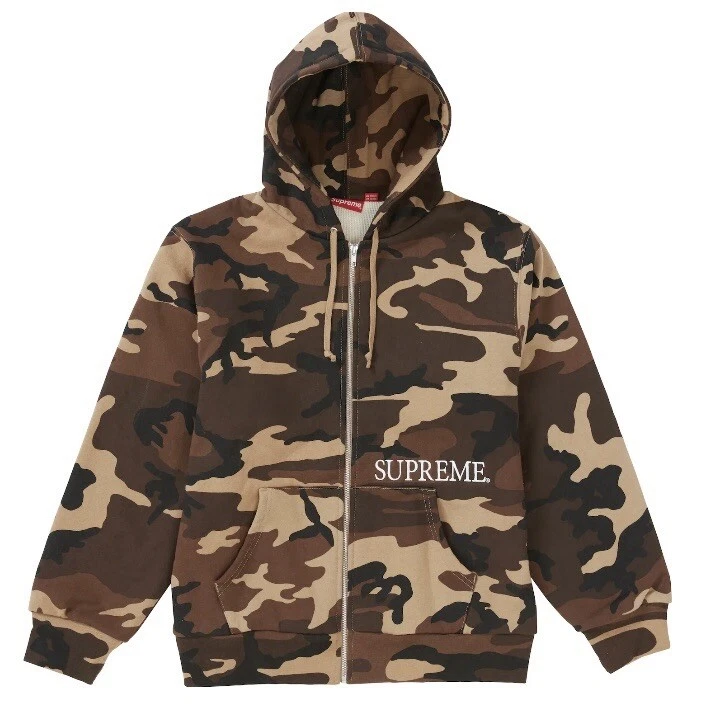 Supreme Thermal Zip Up Sweat shirt à capuche L marron camouflage coton homme FW19SW55