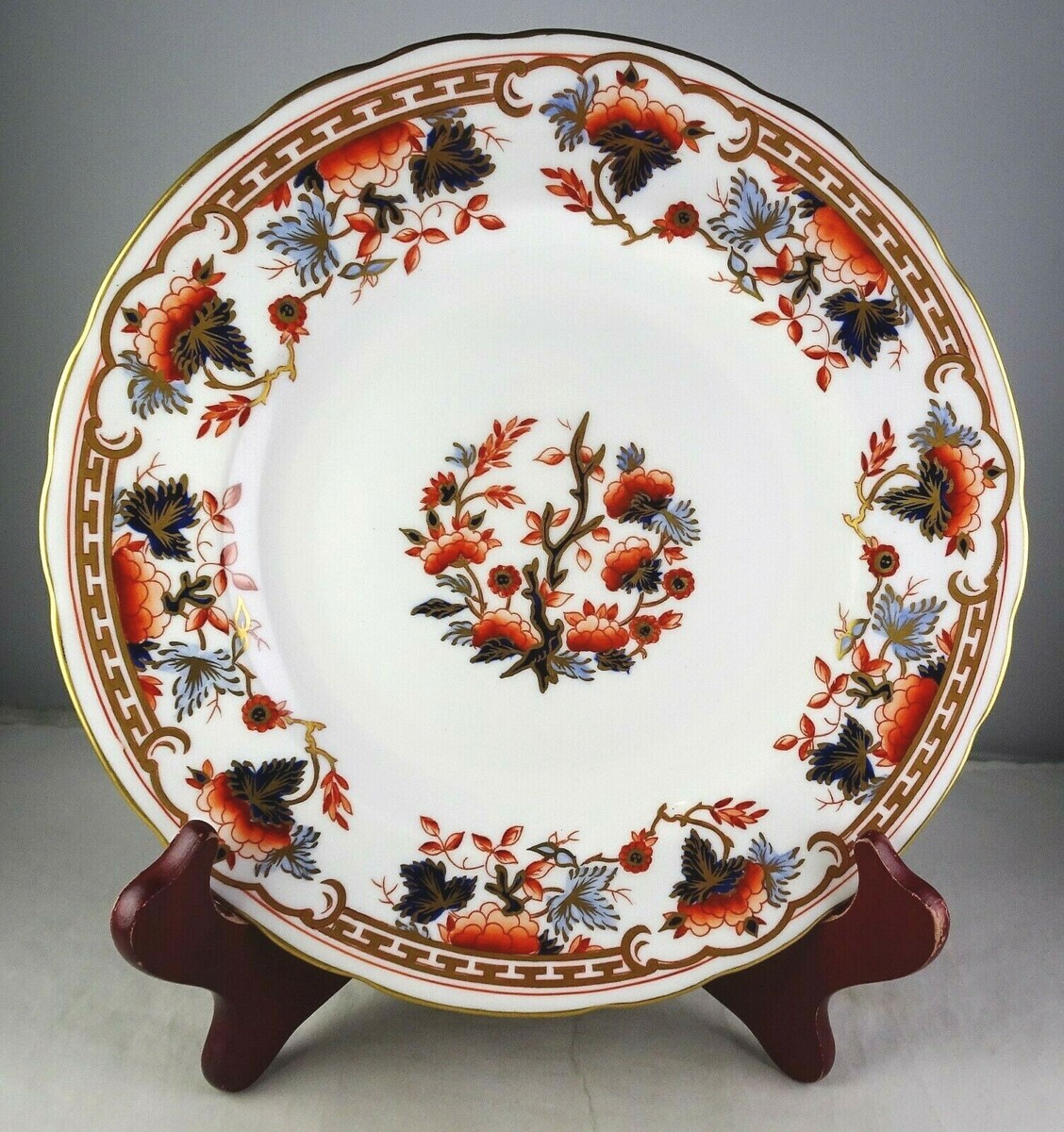 7 Royal Crown Derby A732 Salad Plates Orange & Blue Floral Gold