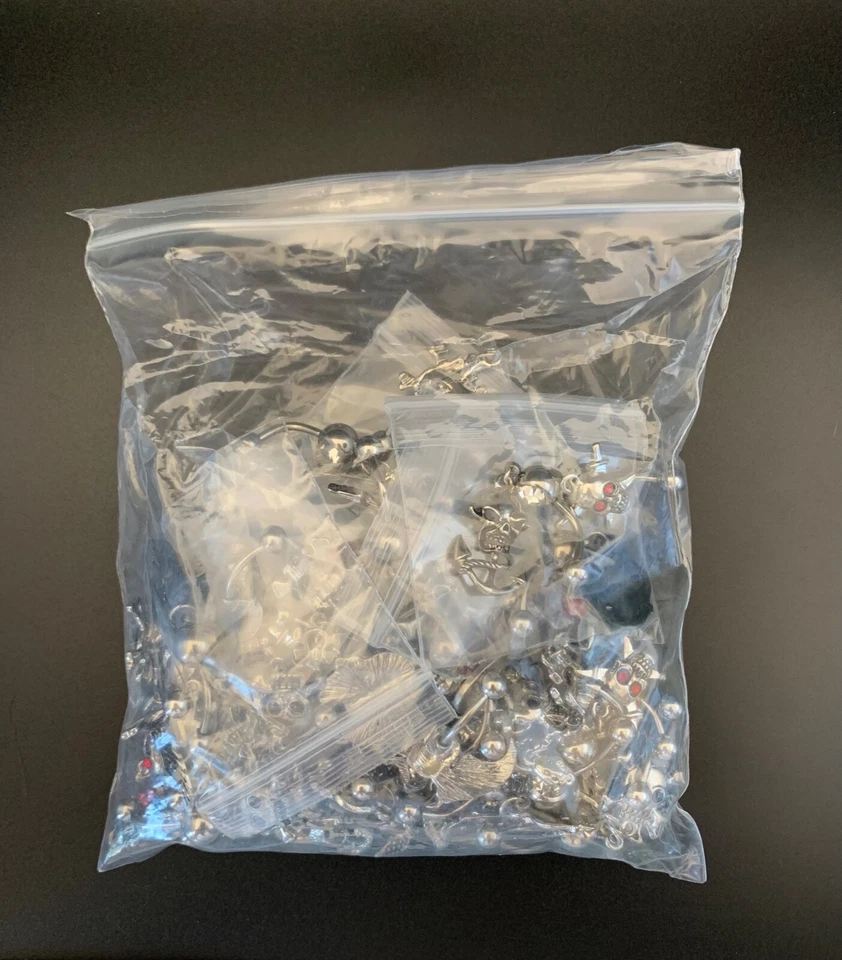 75pcs Belly Button Rings Skull/Bone Theme 15 Assorted Unique Designs Silver Ring - Image 4 of 4