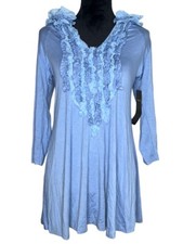 NWT Karen Kane Rayon Blend Blue 3/4 Sleeve Ruffle Tunic Size Large
