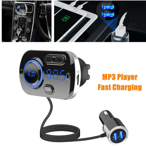 Bluetooth Car FM Transmitter Audio Adapter Receiver Hands Free Fast Charging Kit - Picture 1 of 11