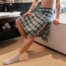 Scottish Mens Kilt Plaids Checks NightDress Skirt Casual Lounge Pajamas Shorts