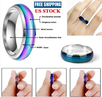 Stainless Steel Temperature Color Changing Wedding Band Mood
