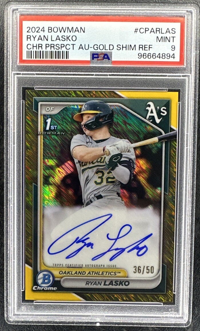 RYAN LASKO 2024 BOWMAN CHROME 1ST AUTOGRAPH GOLD SHIMMER REFRACTOR AUTO /50
