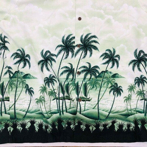 Vintage RJC Camp Hawaiian Shirt Mens XL Palm Pineapple Volcano Green USA MADE - Picture 8 of 11
