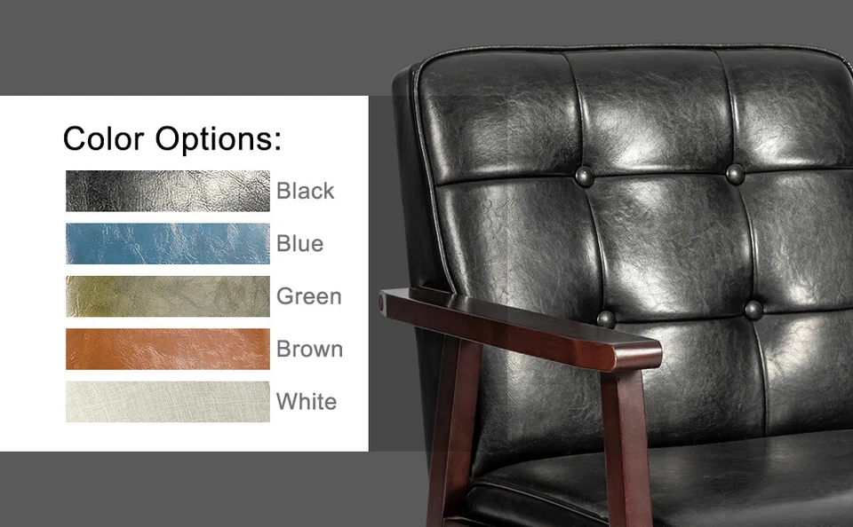 Mid Century Modern Accent Chair, Retro Wood and Leather Armchairs Side Chair - Image 4 of 4