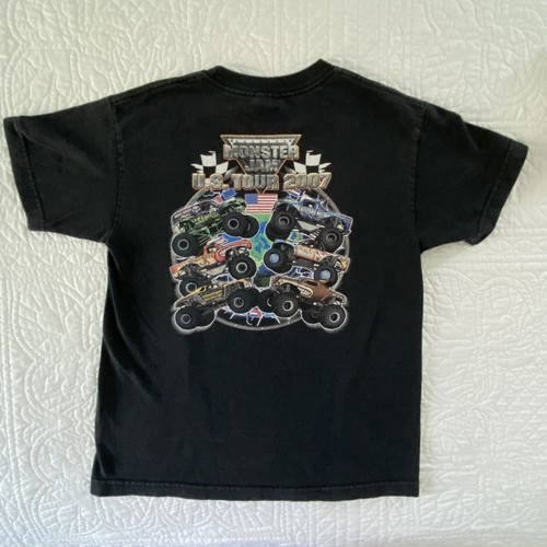 Monster Jam US Tour 2007 Youth T-Shirt Sz MD Black Flags Hot Wheels Grave Digger - Picture 4 of 9
