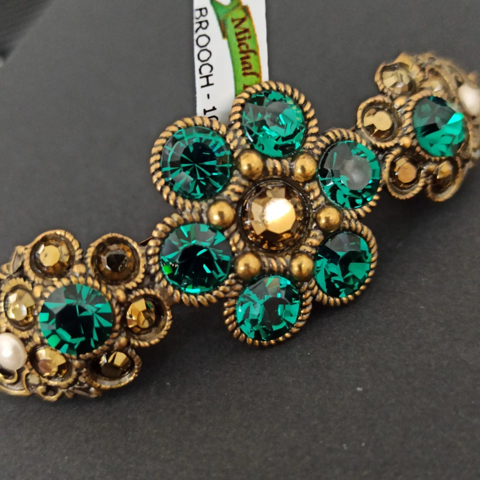 Clip de pelo Michal Negrin flor verde real profunda con cristales de Swarovski caja de regalo Foto 4 de 4