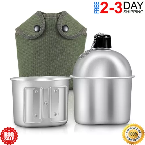 High Quality Canteen Military with Cup and Green Nylon Cover
