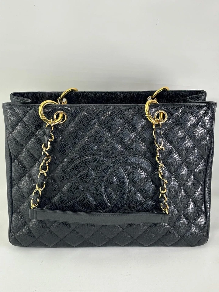 Auténtico Bolso de Hombro Chanel CC Grand Shopping GST Cuero Caviar Negro GHW Foto 2 de 4
