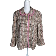 Elana by Tanner Blazer 16 Textured Pink "Chanel Look" Tweed Silk Mohair Wool