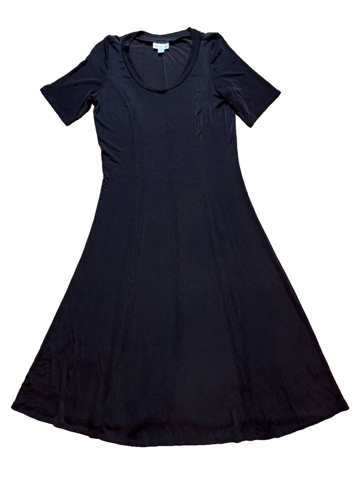 Coldwater Creek Thin Stretchy Silky Short Sleeve A-Line Midi Dress Brown USA M - Image 2 of 4