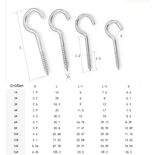 215tlg Schraubhaken Hakenschraube Stahl verzinkt halbrund Schraube Haken gebogen - Bild 3 von 9