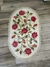 Vintage Karastan Accent American Beauty Oval Rug 27x45 Rose Floral Fringe #619