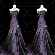 Purple Off Shoulder A-line Mermaid Wedding Dress Strapless Satin Bridal Gown