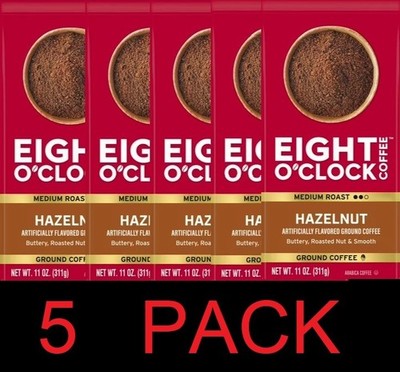 Eight O'clock HAZELNUT Medium Roast Arabica Ground Coffee 11 oz - 5 PACK