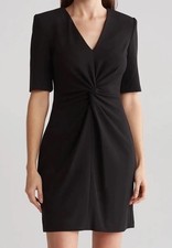 NWT Calvin Klein Black Twist-Front Elbow Sleeve Sheath Dress Size 10