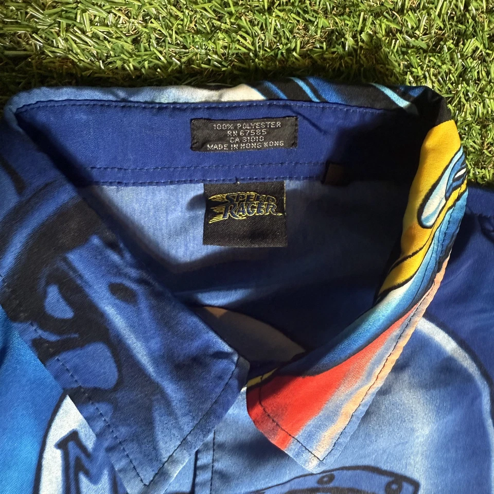  Speed Racer 蓝色纽扣短袖衬衫 - XL - 复古 2001 男式 — 第 4/4 张图片