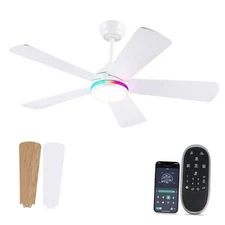  46in White RGB Ceiling Fans with Lights and Remote - Low Porfile RGB-White46