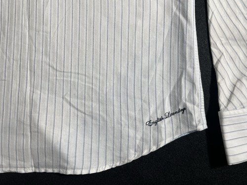 English Laundry Men’s Large Shirt White Blue Stripe Crest Button-Up Long Sleeve - Picture 8 of 9