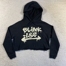 blink-182 Cropped Hoodie Adult Small Black Pullover Pop Punk Y2K Tour Band Emo