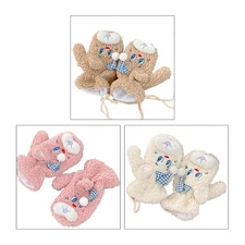 Cartoon Bear Mittens Lined Plush Animal Gloves Winter Warmer Full Finger Mitten