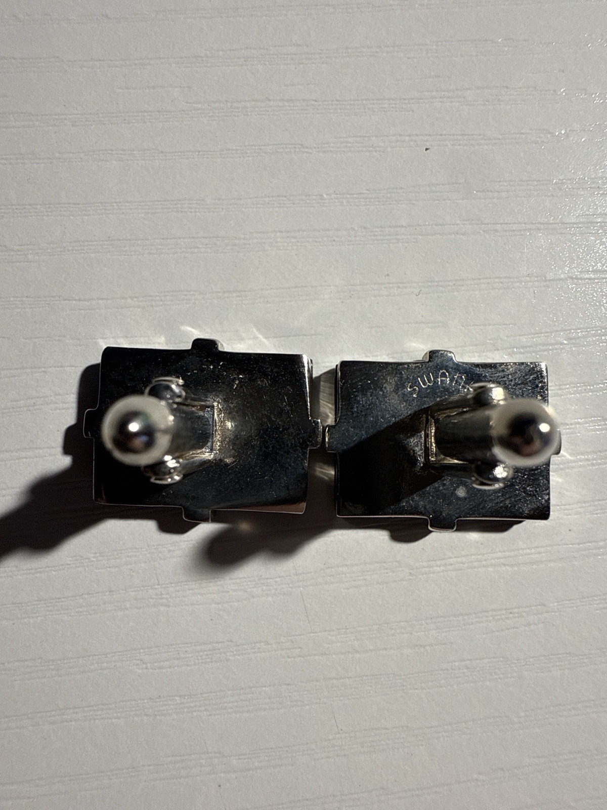 Swank Cufflinks Rectangular Black Enamel Striped … - image 3