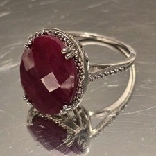 Sterling Silver 925 Genuine Ruby Cocktail Ring Size 6 Large Oval Statement