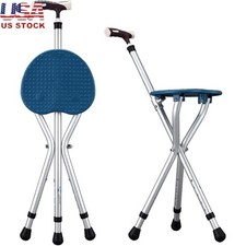 Folding Cane W/ Seat Adjustable Walking Stick LED Light Portable Support 440lbs