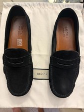 Gucci Men's Black Suede Web Driving Loafers Moccasins Size 9