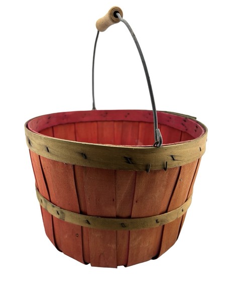 "Cesta de producción Bushel roja de colección 12"" mango de listón dividido granja decoración de Navidad"