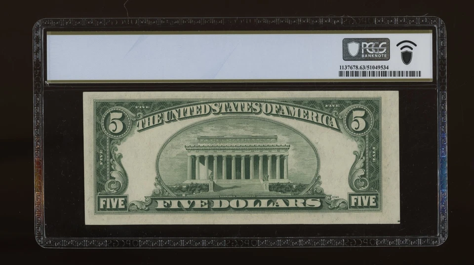 DBR 1950-B $5 FRN Boston Fr. 1963-A PCGS-B 63 PPQ Serial A90809784A - Image 2 of 2