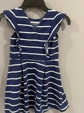 Polo Ralph Lauren Girls Blue/White Striped Knit Fit Flare Ruffle Dress 6