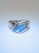 Modernist Blue Fire Opal & White Topaz Asymmetric Statement Ring - 925 Silver