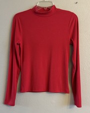 NO BOUNDARIES Women’s Mock Turtleneck Shirt Red Long Sleeve Ribbed Top Small