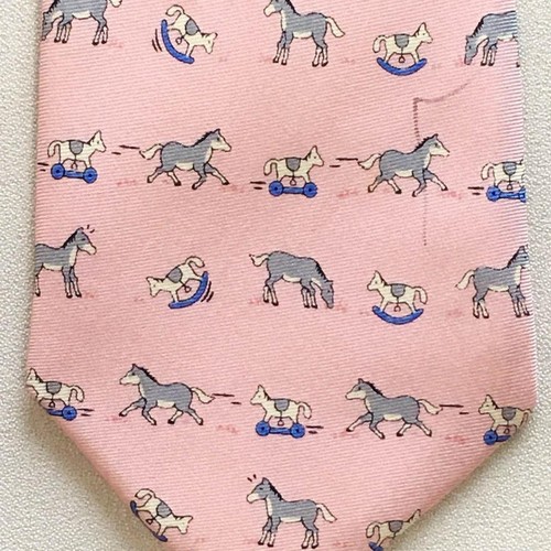 Hermes Seidenkrawatte Pferd Tiermuster rosa ohne Karton gebraucht. - Bild 7 von 15