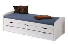 LETTO ULLI + CASSETTI CONTENITORE E SECONDO LETTO INFERIORE 98x195x63H PINO MASS