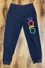 Polo Ralph Lauren Navy Blue Double Knit Colorful Logo Sweatpants Joggers Boy s L