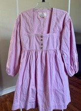 Anthropologie Pink Long Sleeve Button Front Dress Size Small