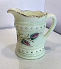 Antique Heisey Uranium Custard Pressed Glass Pitcher Milk Jug Hand Painted Roses