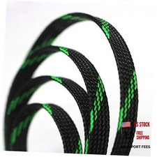 30ft PET Expandable Sleeving Wire Cable Sleeve  1/2" Green Black