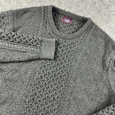 UNTUCKit Sweater Mens XXL Gray Merino Wool Cotton Cable Knit Crewneck Fisherman