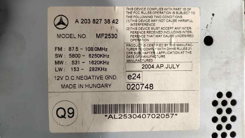 A2038273842 audio system für MERCEDES-BENZ CLASE C (W203) FAMILIAR 2001 103404 - Bild 2 von 4