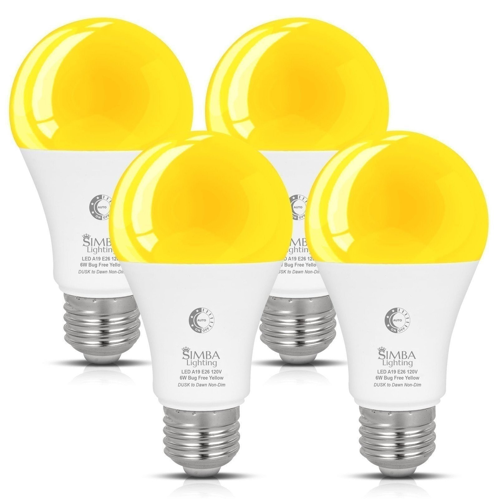 [4 Pack] LED Bug Repelling Yellow Bulb 6W/40W with Dusk-to-Dawn Sensor E26 Base