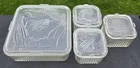 Vintage Federal Glass Vegetable Clear Refrigerator Keeper Dish Lid Set Of 4 Lot