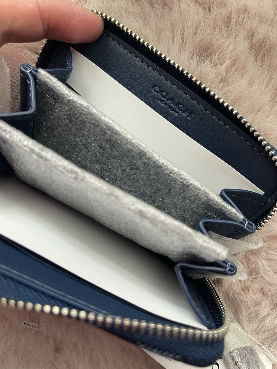 COACH SMALL ZIP-AROUND CARD CASE DEEP BLUE SIGNATURE DENIM:NWT